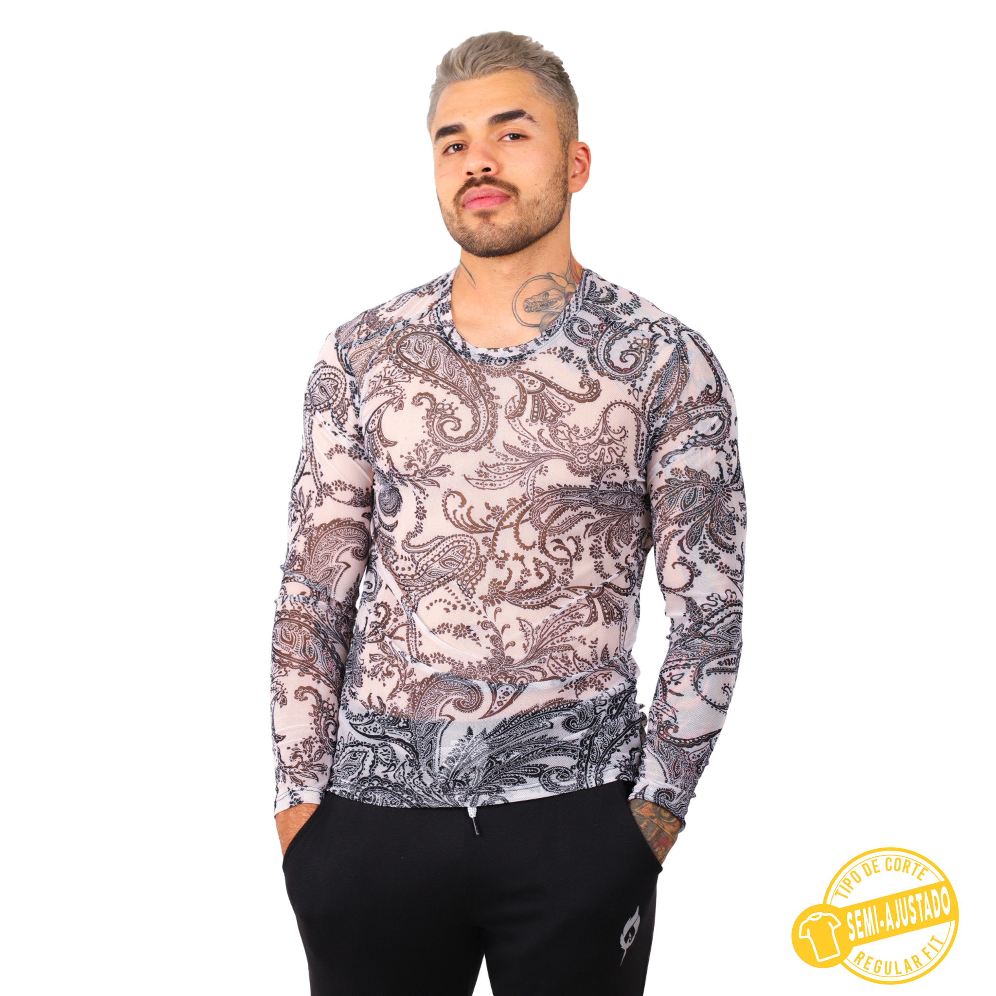 Playera Manga Larga Transparencia Estampada - Fenix Fit Mexico  